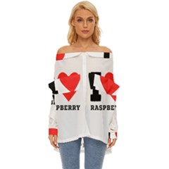 I Love Raspberry Off Shoulder Chiffon Pocket Shirt by ilovewhateva