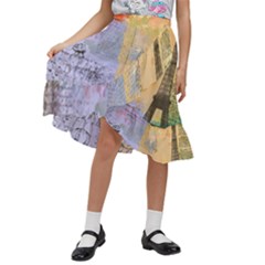 Scrapbook Paris Vintage France Kids  Ruffle Flared Wrap Midi Skirt by Mog4mog4