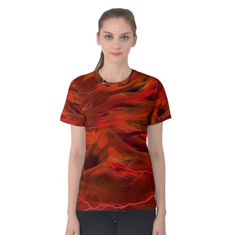 Fire Lion Flames Light Mystical Dangerous Wild Women s Cotton Tee by Mog4mog4