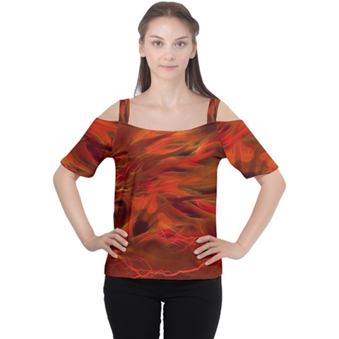 Fire Lion Flames Light Mystical Dangerous Wild Cutout Shoulder Tee by Mog4mog4