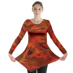 Fire Lion Flames Light Mystical Dangerous Wild Long Sleeve Tunic  by Mog4mog4