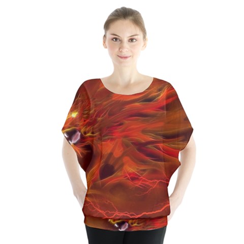 Fire Lion Flames Light Mystical Dangerous Wild Batwing Chiffon Blouse by Mog4mog4