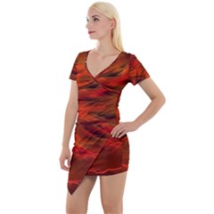 Fire Lion Flames Light Mystical Dangerous Wild Short Sleeve Asymmetric Mini Dress by Mog4mog4