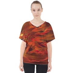 Fire Lion Flames Light Mystical Dangerous Wild V-neck Dolman Drape Top by Mog4mog4