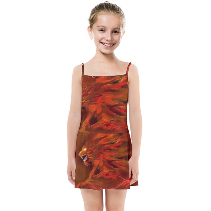 Fire Lion Flames Light Mystical Dangerous Wild Kids  Summer Sun Dress