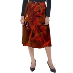 Fire Lion Flames Light Mystical Dangerous Wild Classic Velour Midi Skirt 