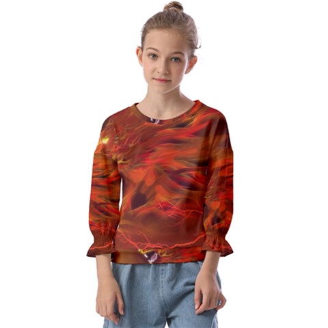 Fire Lion Flames Light Mystical Dangerous Wild Kids  Cuff Sleeve Top by Mog4mog4