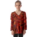 Fire Lion Flames Light Mystical Dangerous Wild Kids  V Neck Casual Top View1