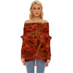 Fire Lion Flames Light Mystical Dangerous Wild Off Shoulder Chiffon Pocket Shirt by Mog4mog4