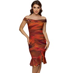 Fire Lion Flames Light Mystical Dangerous Wild Off Shoulder Ruffle Split Hem Bodycon Dress by Mog4mog4