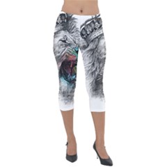 Lion King Head Lightweight Velour Capri Leggings  by Mog4mog4