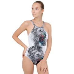 Lion King Head High Neck One Piece Swimsuit by Mog4mog4