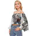 Lion King Head Off Shoulder Flutter Bell Sleeve Top View2