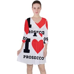 I Love Prosecco Quarter Sleeve Ruffle Waist Dress