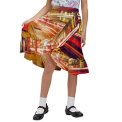 Telephone Booth Red London England Kids  Ruffle Flared Wrap Midi Skirt by Mog4mog4