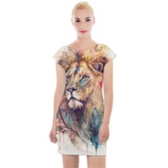 Lion Africa African Art Cap Sleeve Bodycon Dress by Mog4mog4