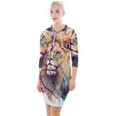 Lion Africa African Art Quarter Sleeve Hood Bodycon Dress by Mog4mog4