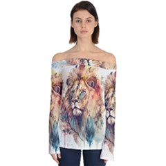 Lion Africa African Art Off Shoulder Long Sleeve Top by Mog4mog4