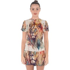 Lion Africa African Art Drop Hem Mini Chiffon Dress by Mog4mog4