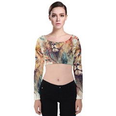 Lion Africa African Art Velvet Long Sleeve Crop Top by Mog4mog4