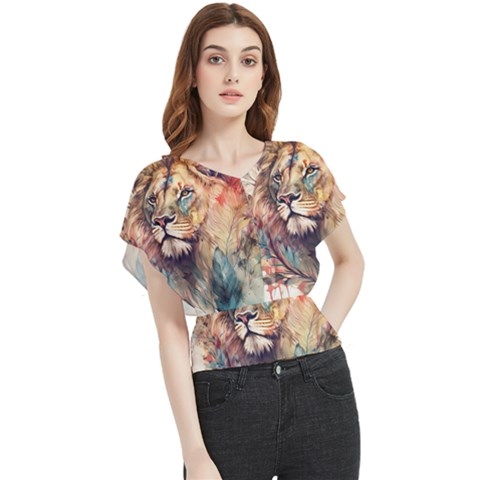 Lion Africa African Art Butterfly Chiffon Blouse by Mog4mog4