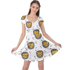 Lion Heads Pattern Design Doodle Cap Sleeve Dress