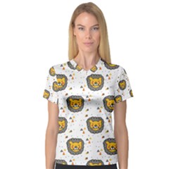 Lion Heads Pattern Design Doodle V-neck Sport Mesh Tee