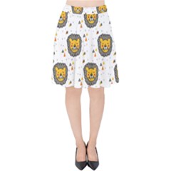 Lion Heads Pattern Design Doodle Velvet High Waist Skirt by Mog4mog4