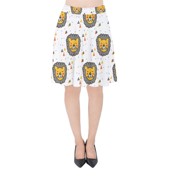 Lion Heads Pattern Design Doodle Velvet High Waist Skirt