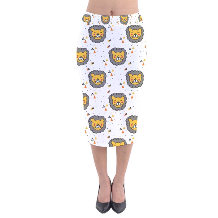 Lion Heads Pattern Design Doodle Velvet Midi Pencil Skirt