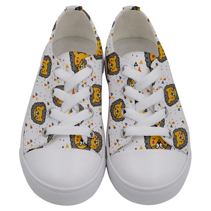 Lion Heads Pattern Design Doodle Kids  Low Top Canvas Sneakers