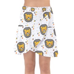 Lion Heads Pattern Design Doodle Wrap Front Skirt by Mog4mog4