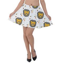 Lion Heads Pattern Design Doodle Velvet Skater Skirt by Mog4mog4