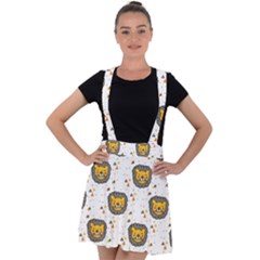 Lion Heads Pattern Design Doodle Velvet Suspender Skater Skirt by Mog4mog4