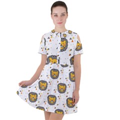 Lion Heads Pattern Design Doodle Short Sleeve Shoulder Cut Out Dress  by Mog4mog4