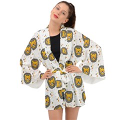 Lion Heads Pattern Design Doodle Long Sleeve Kimono by Mog4mog4