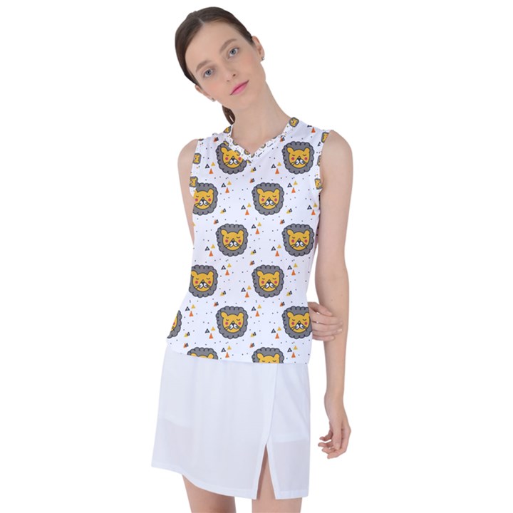 Lion Heads Pattern Design Doodle Women s Sleeveless Sports Top