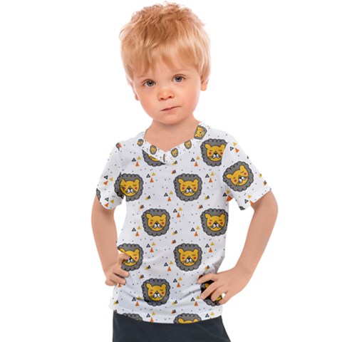 Lion Heads Pattern Design Doodle Kids  Sports Tee by Mog4mog4