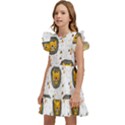 Lion Heads Pattern Design Doodle Kids  Winged Sleeve Dress View2