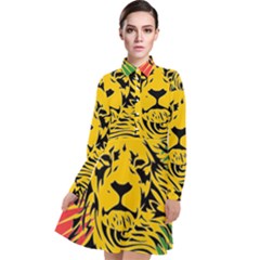 Lion Head Africa Rasta Long Sleeve Chiffon Shirt Dress by Mog4mog4