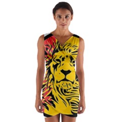 Lion Head Africa Rasta Wrap Front Bodycon Dress by Mog4mog4