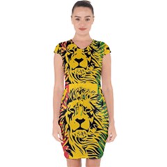 Lion Head Africa Rasta Capsleeve Drawstring Dress  by Mog4mog4