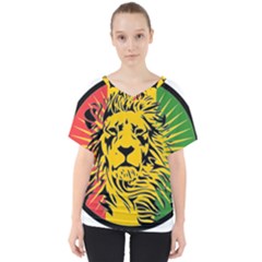 Lion Head Africa Rasta V-neck Dolman Drape Top by Mog4mog4