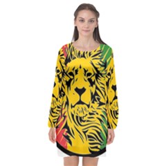 Lion Head Africa Rasta Long Sleeve Chiffon Shift Dress  by Mog4mog4