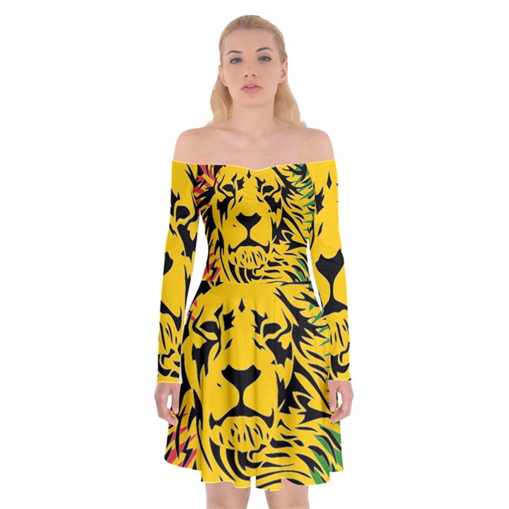 Lion Head Africa Rasta Off Shoulder Skater Dress