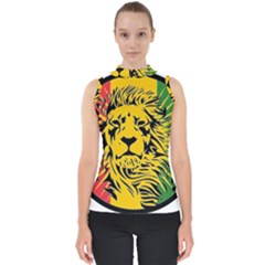 Lion Head Africa Rasta Mock Neck Shell Top by Mog4mog4