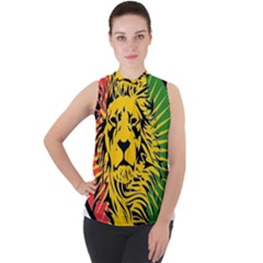 Lion Head Africa Rasta Mock Neck Chiffon Sleeveless Top