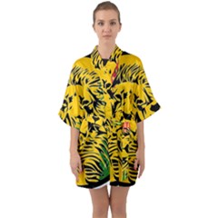 Lion Head Africa Rasta Half Sleeve Satin Kimono  by Mog4mog4