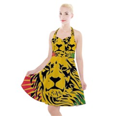 Lion Head Africa Rasta Halter Party Swing Dress  by Mog4mog4