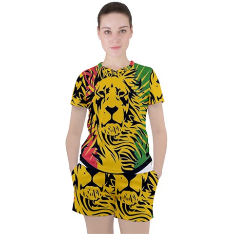 Lion Head Africa Rasta Women s Tee And Shorts Set by Mog4mog4